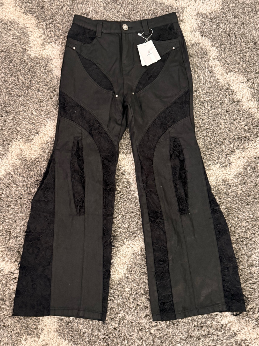Black Waxed Paneled Flare Pants